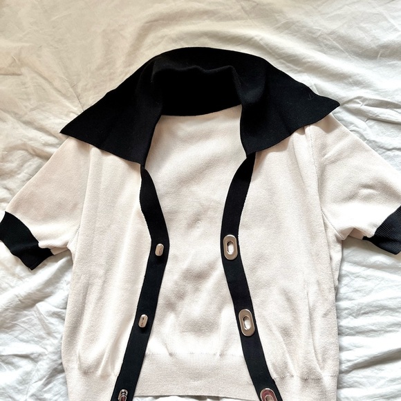 Apricot & Black Commense Viscose Crop Collard Cardigan - Picture 3 of 9